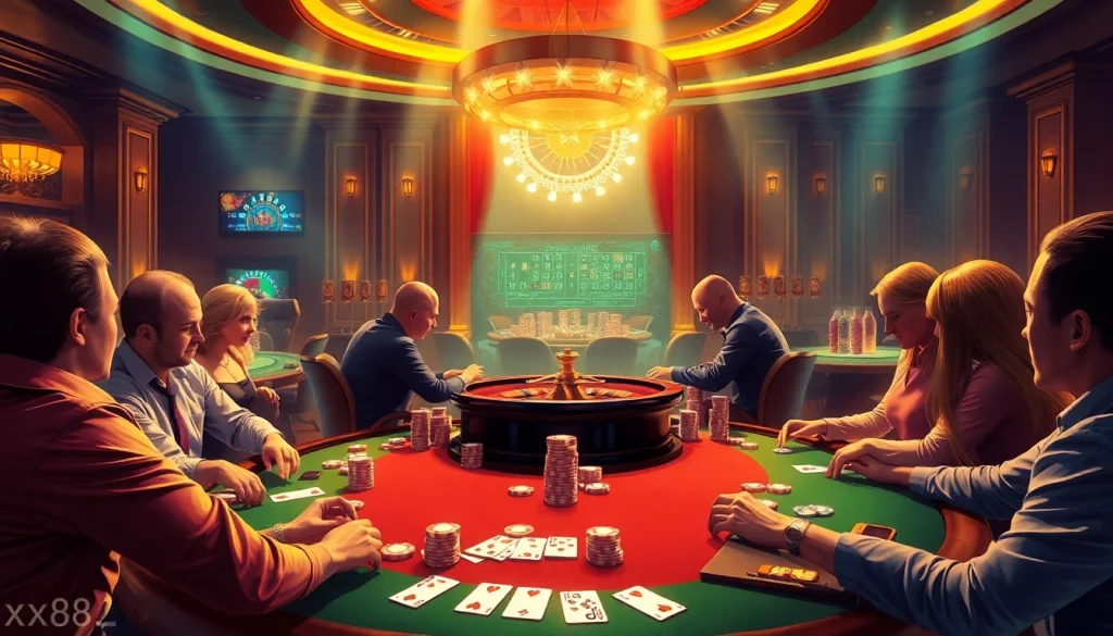 Experience the thrill of high-stakes poker at xx88.xyz, where every gamble could lead to monumental wins amid luxurious casino settings.
